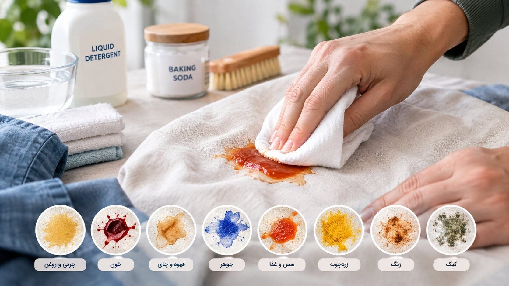 چگونه لکه‌های مختلف را از روی پارچه پاک کنیم؟ راهنمای لکه‌بری